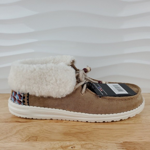 Hey Dude Shoes - Hey Dude Britt Womens Brown Nut Corduroy Flip Cuff Slip On Booties Shoes